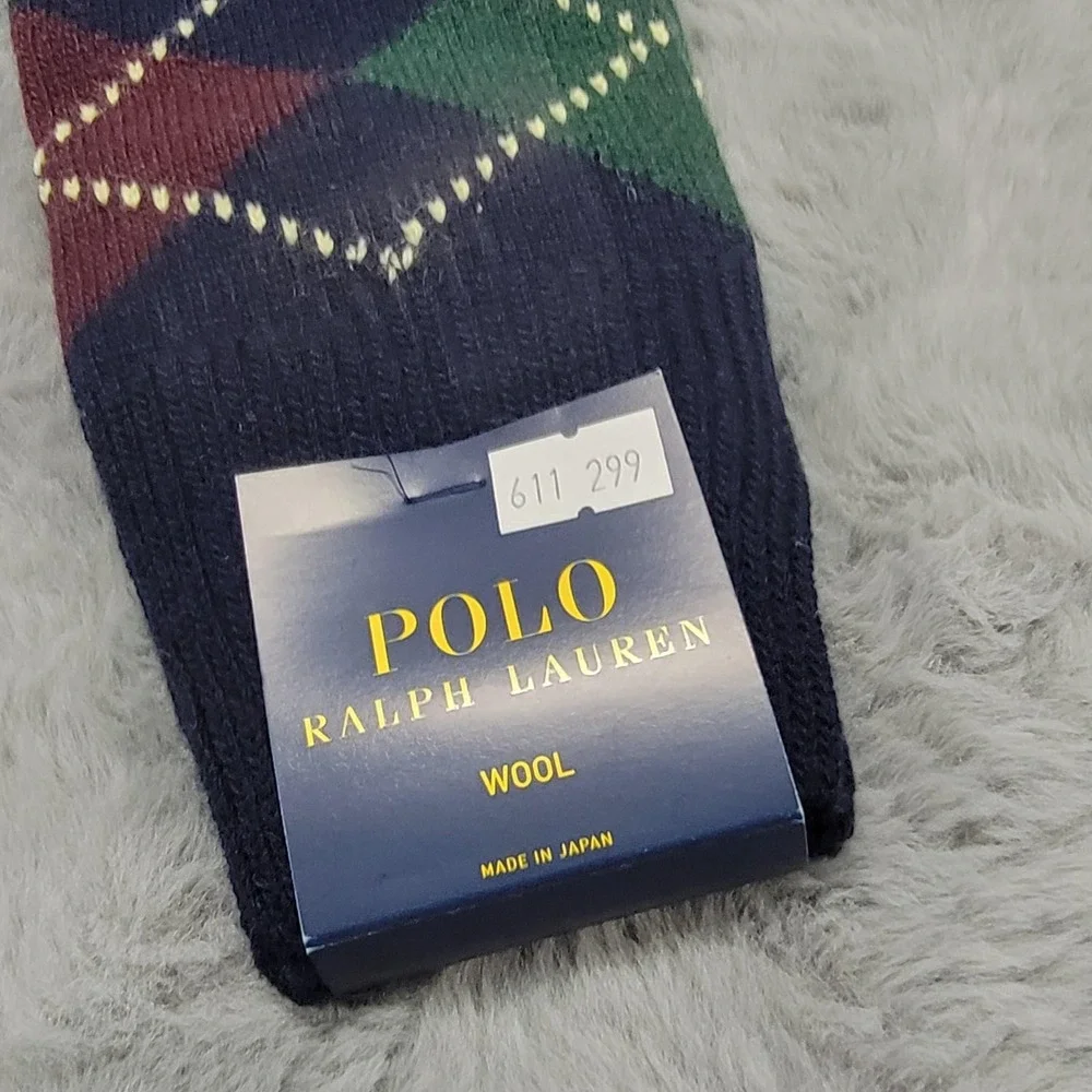 Polo Ralph Lauren Wool Socks Mens 10-13 Navy‎ Argyle Dress Mid Calf Japan